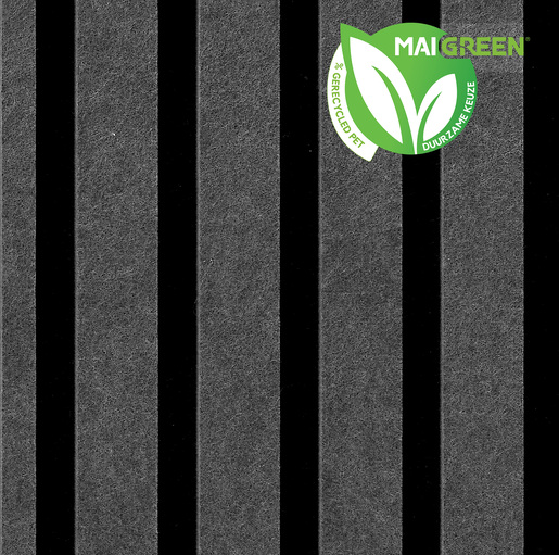 PET-Vilt Lattenpaneel Achterplaat NF09010 Dark Grey met vilt latten NF09011 Brown/Grey Latten 30 mm, tussenruimte 15 mm 1185X2800X18MM